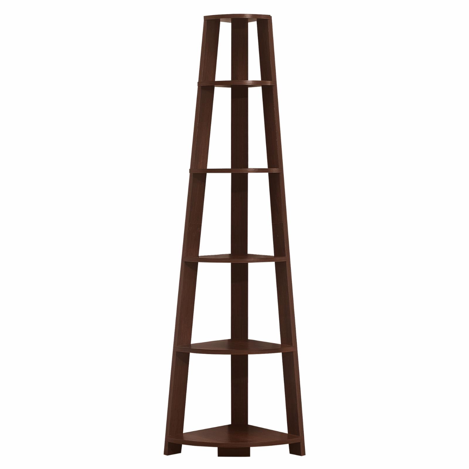 Contemporary Brown Cherry Corner Etagere with 5 Tier Shelves