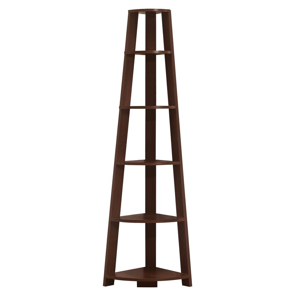 Contemporary Brown Cherry Corner Etagere with 5 Tier Shelves