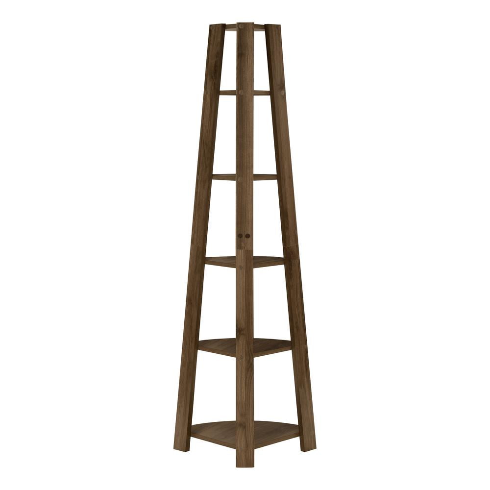 Walnut 5-Tier Corner Etagere Bookcase