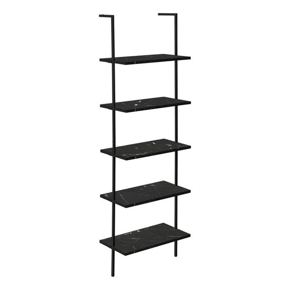 Monarch Specialties Bookshelf, Etagere, Ladder, 5 Tier, 72"H, Office, Black Marble Look Laminate