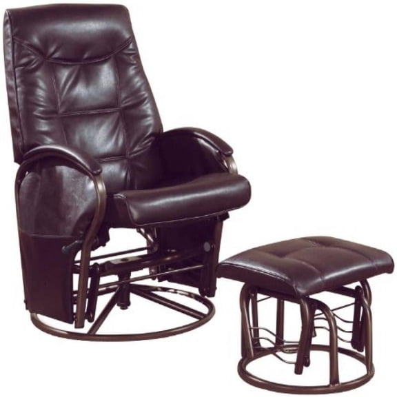 Monarch Specialties Brown Leather Look and Swivel Rocker Recliner with Ottoman