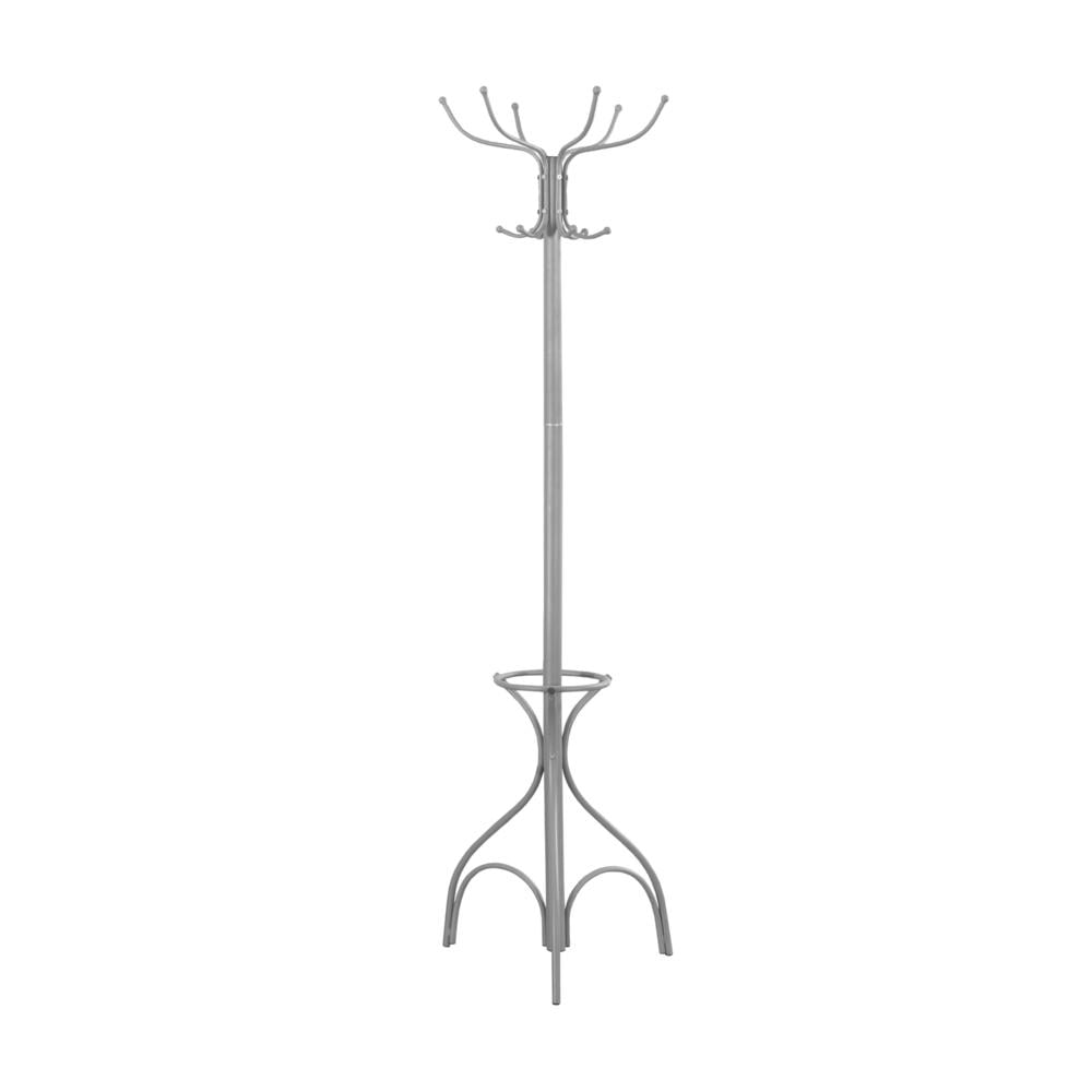 Silver Metal 70" Coat Rack with Umbrella Stand