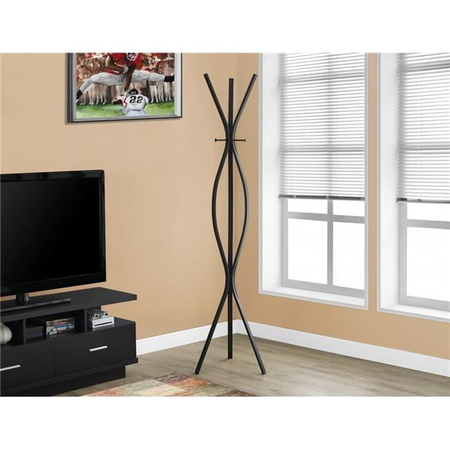 Black Metal 72-Inch Contemporary Coat Rack with 3 Hooks