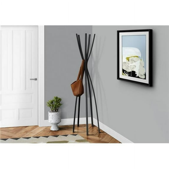 Monarch Specialties Coat Rack, Hall Tree, 5 Hooks, Entryway, 72"H, Bedroom, Black Metal
