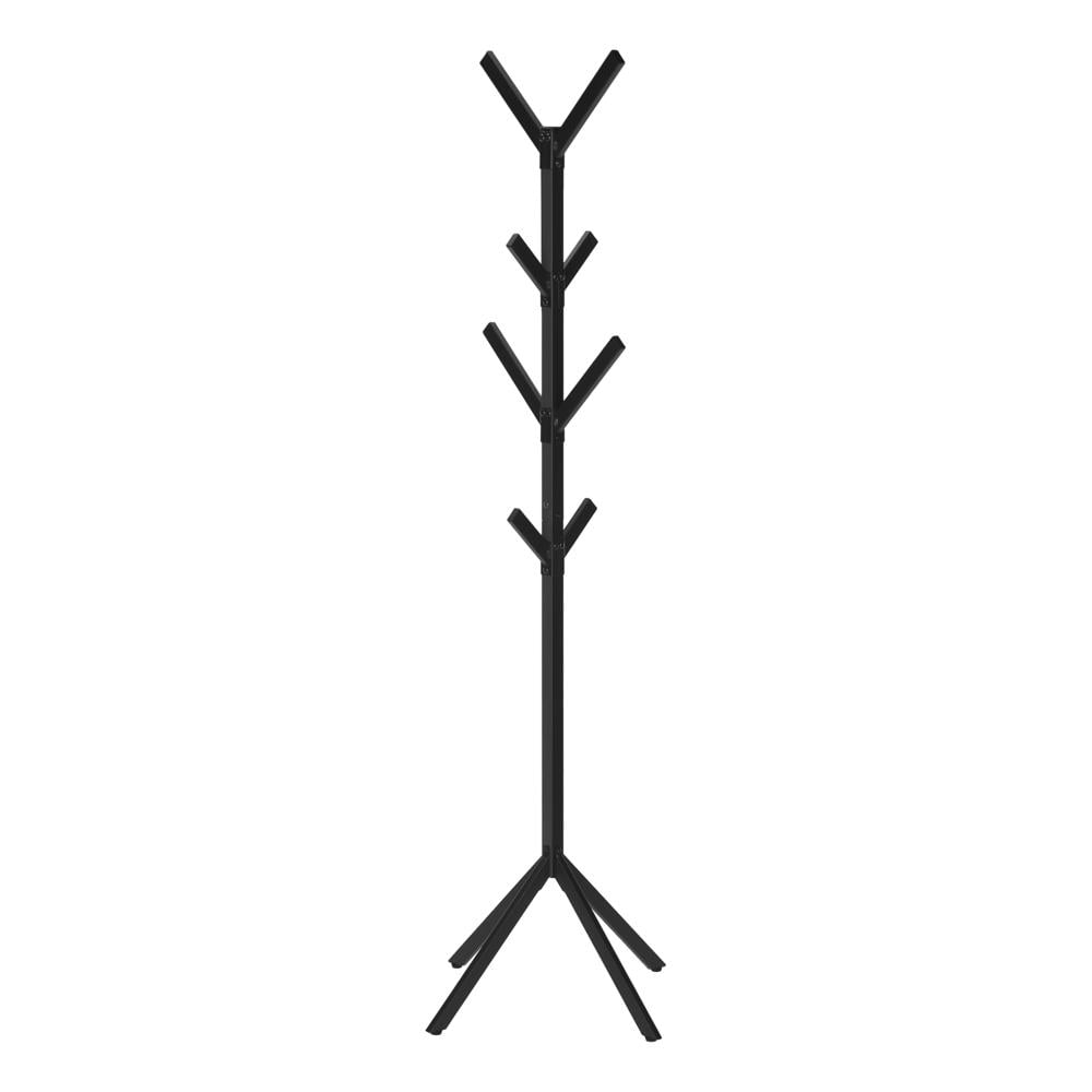 Black Metal 70-Inch Contemporary Coat Rack with 8 Hooks