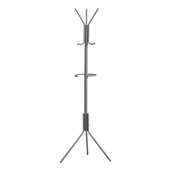 Monarch Specialties Coat Rack, Hall Tree, Hanging Bar, 6 Hooks, Entryway, 68"H, Bedroom, Grey Metal