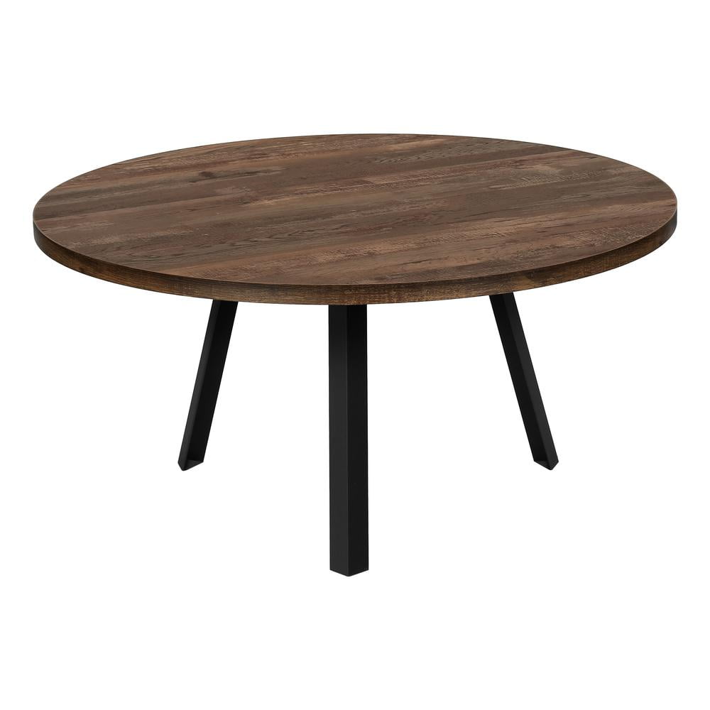 Round Brown Wood and Metal Coffee Table, 36 Inch