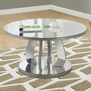 Monarch Specialties Coffee Table, Accent, Cocktail, Round, Living Room, 36"dia, Clear Mirror, Grey