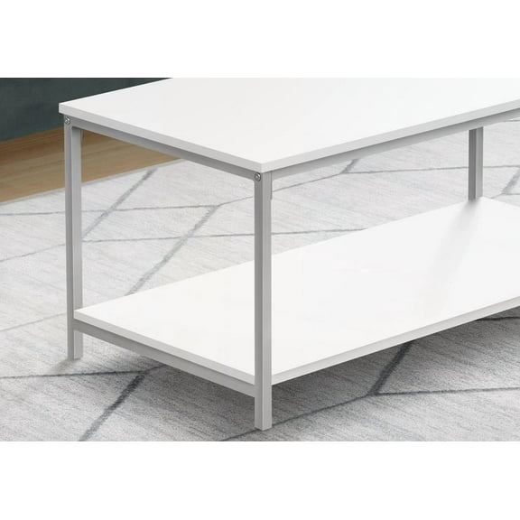 Monarch Specialties Coffee Table - White Laminate, Grey Metal