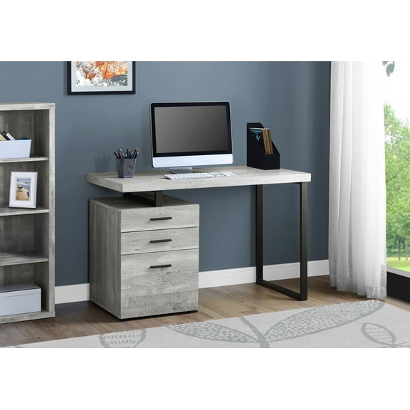 Computer Desk - 3 Storage Drawers / Left Or Right Setup / Floating Desktop - 48"L - Grey Reclaimed Wood-Look / Black