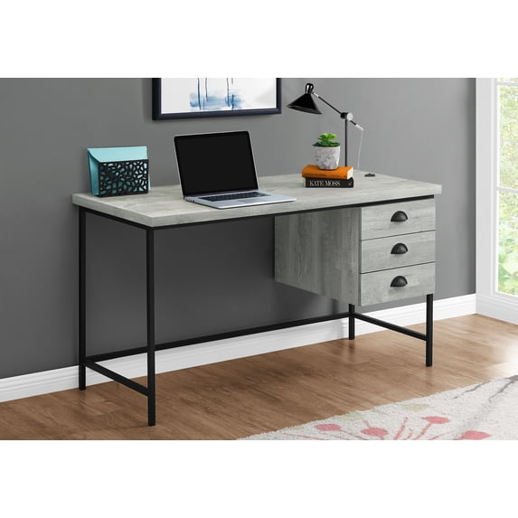 Monarch Specialties Computer Desk - 55"L, Grey Reclaimed Wood, Black Metal