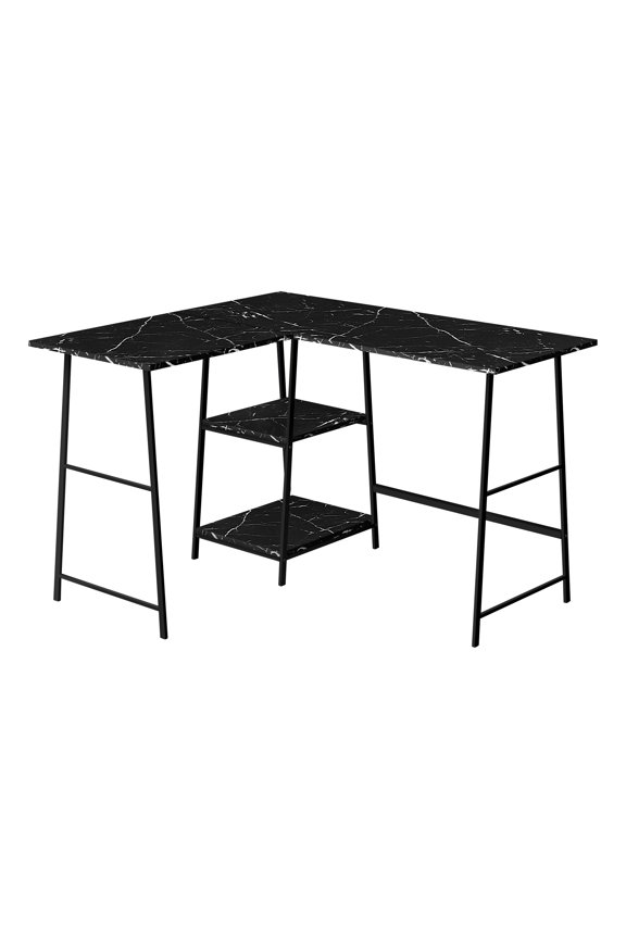 - Computer Desk, Corner, 48"L, Work, Laptop, Black Marble Look Laminate