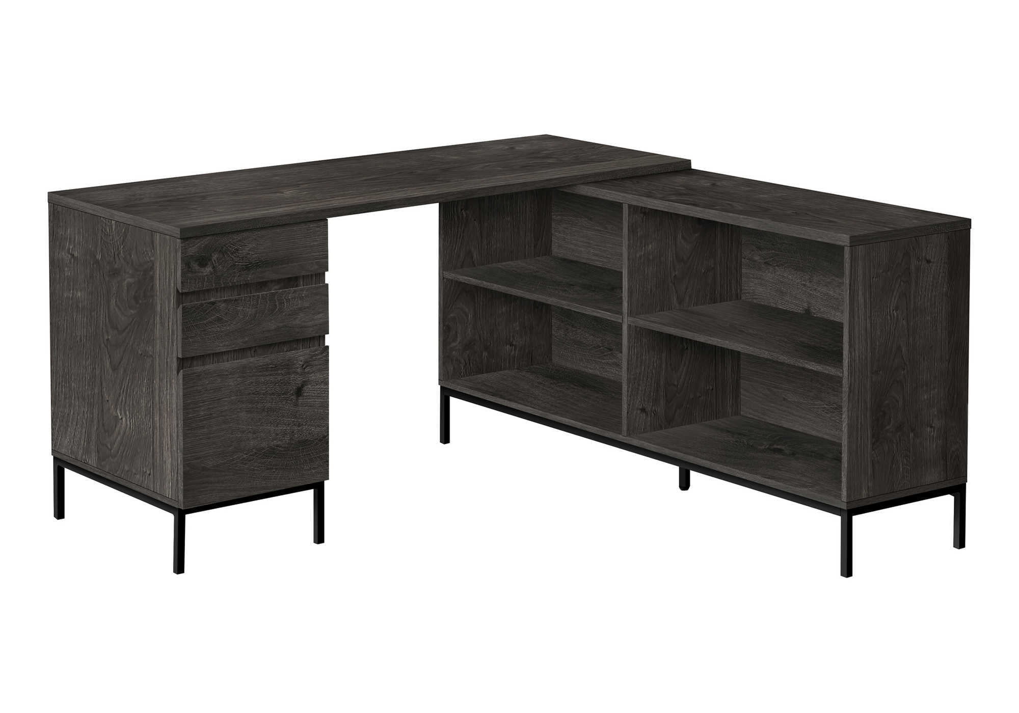 Contemporary Dark Grey L-Shaped Corner Computer Desk with Drawers