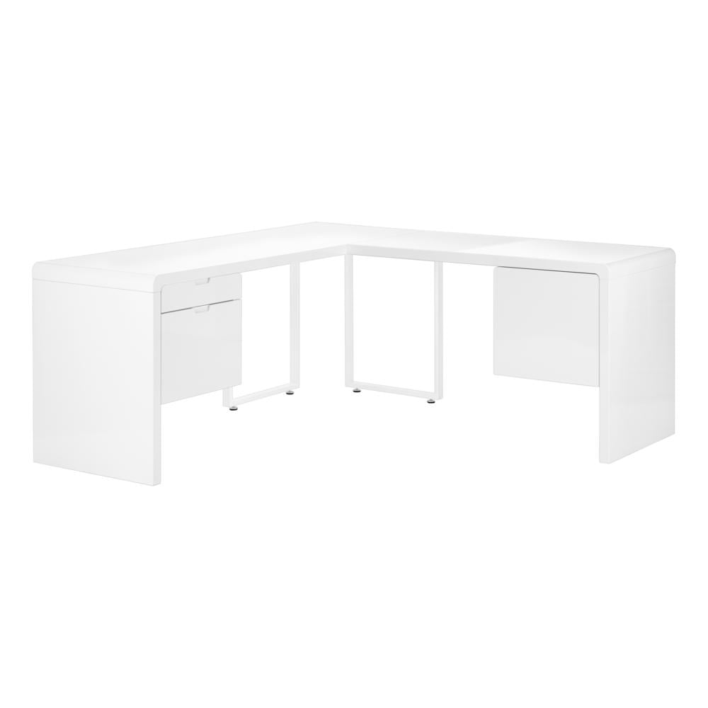 Glossy White L-Shaped Corner Computer Desk with Filing Cabinet