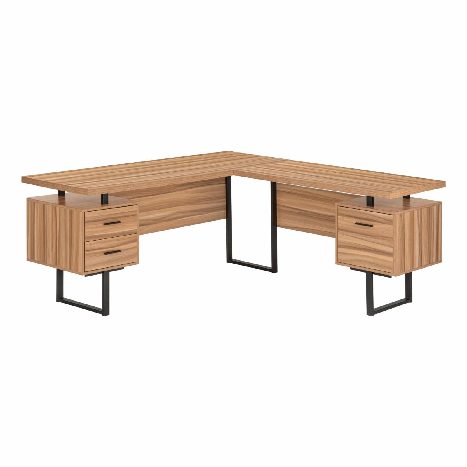 Extra-Large Reclaimed Wood Corner Computer Desk with Black Metal Legs and Drawers