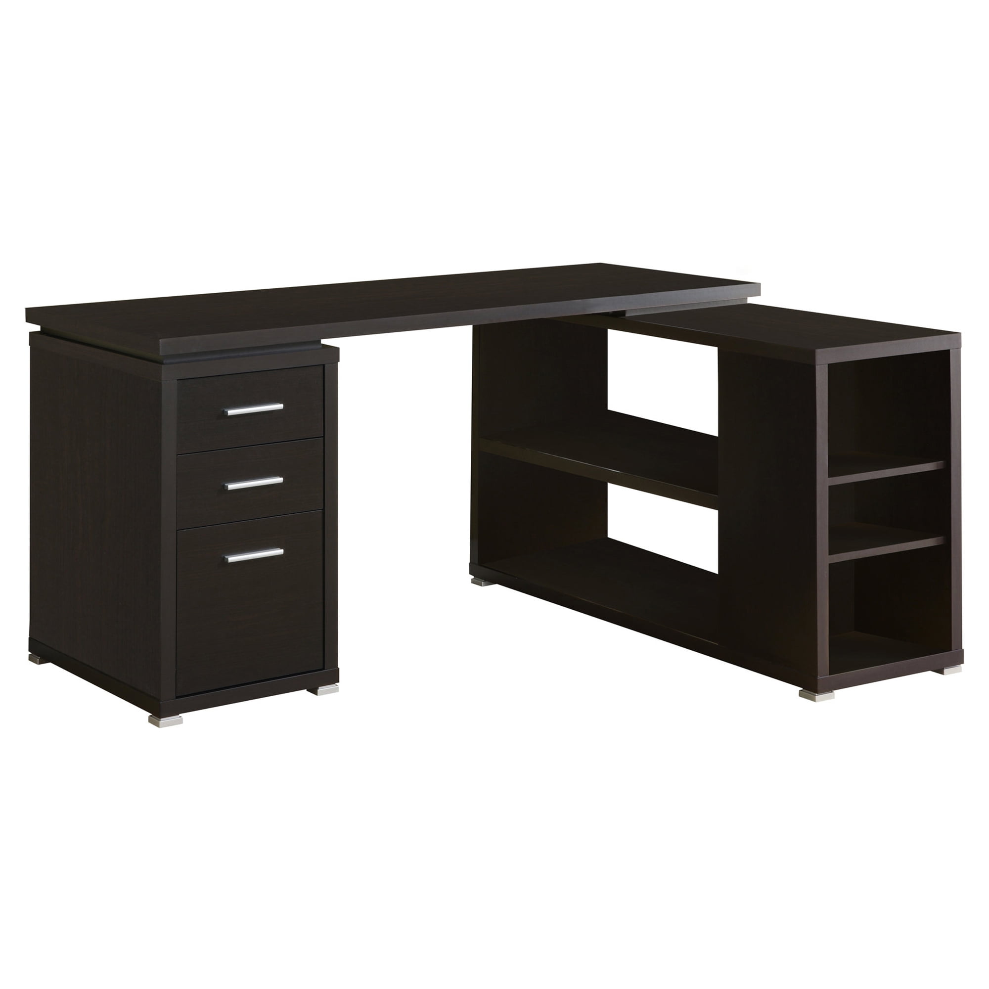 Espresso L-Shaped Corner Computer Desk with Filing Cabinet and Drawers