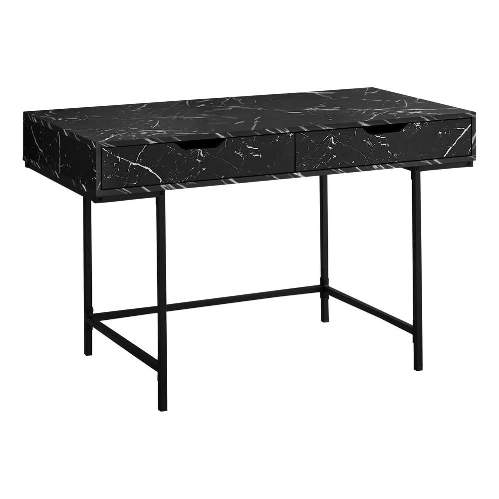 Contemporary Black Marble-Look Home Office Desk with Dual Drawers