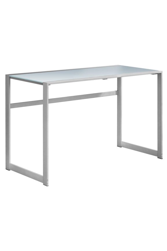 Computer Desk - 48"L / Silver Metal/ White Tempered Glass