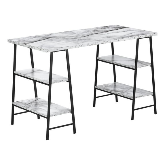 Monarch Specialties Computer Desk, Home Office, Laptop, 48"L, Work, White Marble Look Laminate