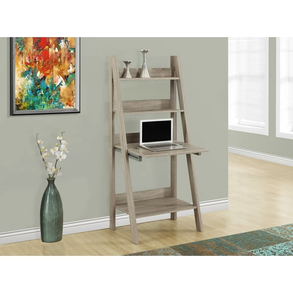 Monarch Specialties Computer Desk, Home Office, Laptop, Leaning, 61"H, Work, Brown Laminate