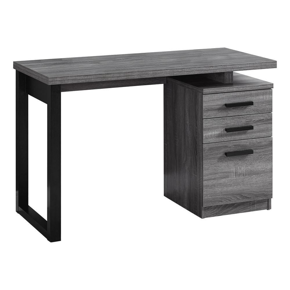 Modern Gray and Black Home Office Desk with 3 Storage Drawers