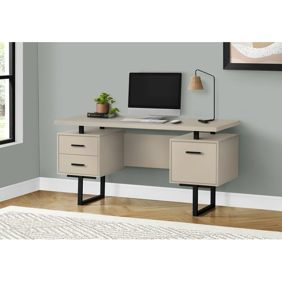 Monarch Specialties Computer Desk, Home Office, Laptop, Storage Drawers, 60"L, Work, Beige Laminate