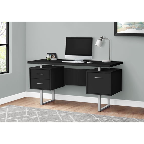 Monarch Specialties Computer Desk, Home Office, Laptop, Storage Drawers, 60"L, Work, Black Laminate