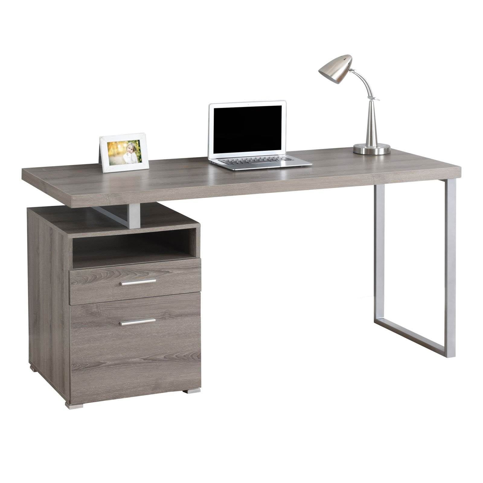 Dark Taupe 60" Wood Home Office Desk with Filing Cabinet and Drawer