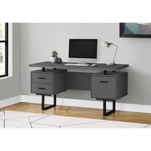 Monarch Specialties Computer Desk, Home Office, Laptop, Storage Drawers, 60"L, Work, Grey Laminate