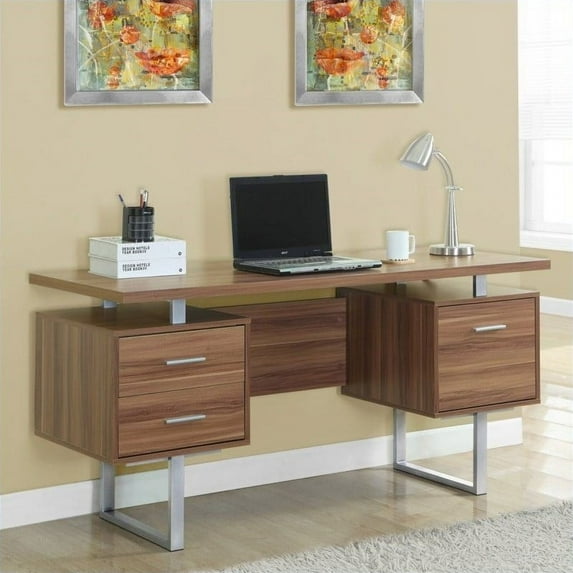 Monarch Specialties Computer Desk, Home Office, Laptop, Storage Drawers, 60"L, Work, Walnut Laminate