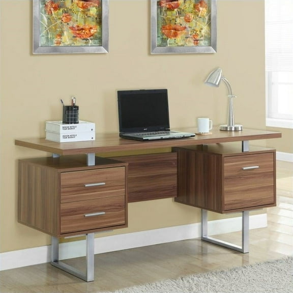Monarch Specialties Computer Desk, Home Office, Laptop, Storage Drawers, 60"L, Work, Walnut Laminate