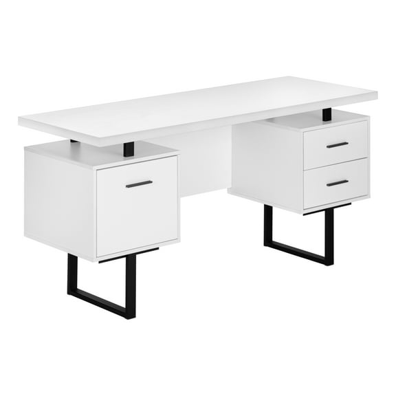 Monarch Specialties Computer Desk, Home Office, Laptop, Storage Drawers, 60"L, Work, White Laminate