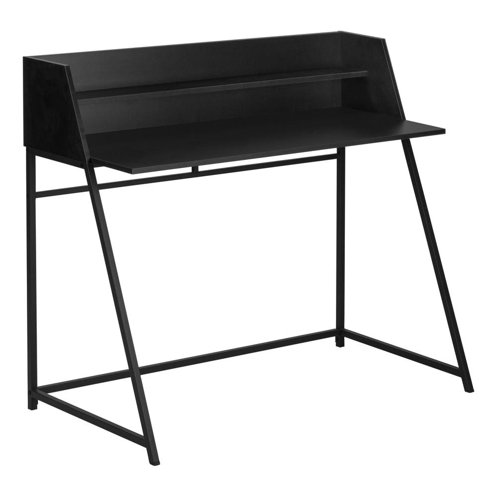 Black Wood Desk with Hutch and Drawer, 47.25 Inch