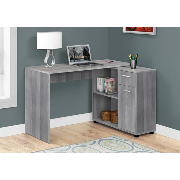 Monarch Specialties Computer Desk Juvenile L-Shaped Corner 1 Drawer 2 Cubbies 1 Cabinet, 46"L X 34"W