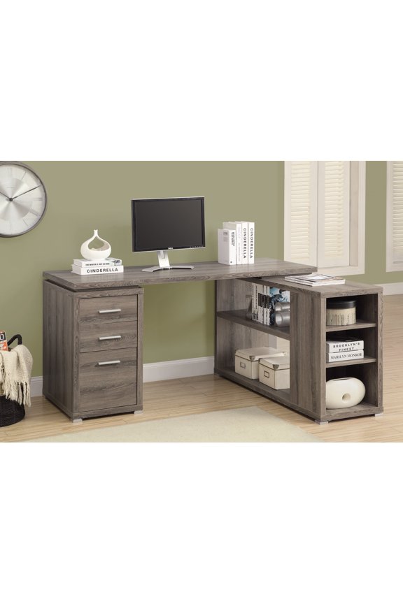 Computer Desk, L-Shaped, Corner, 3 Drawers 2 Open Shelves 3 Cubbies, 60"L X 47"W