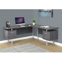 Computer Desk - L-Shaped / Corner / 3 Drawers / Metal Legs / Reversible - 71"L X 71"W - Grey / Silver