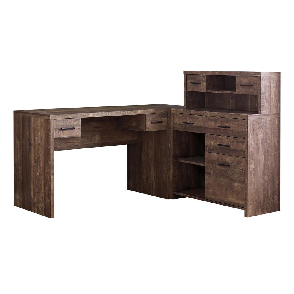 Transitional Brown Reclaimed Wood Corner Desk with Hutch and Storage