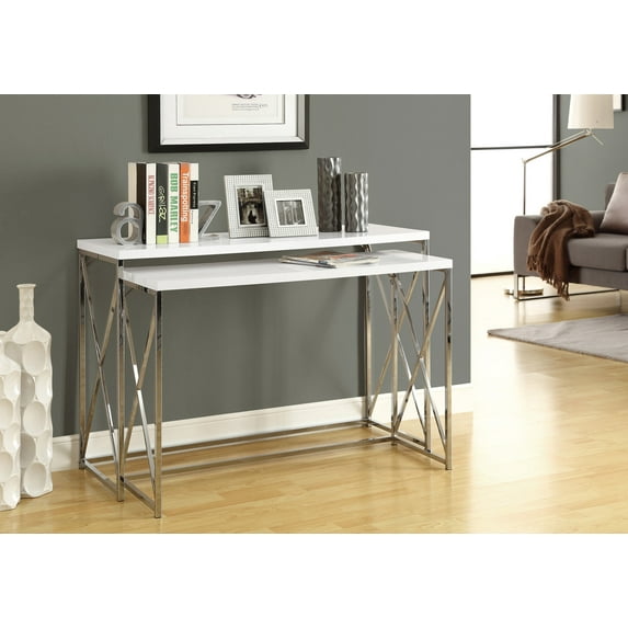 Monarch Specialties Console Table 2Pcs Glossy White with Chrome Metal