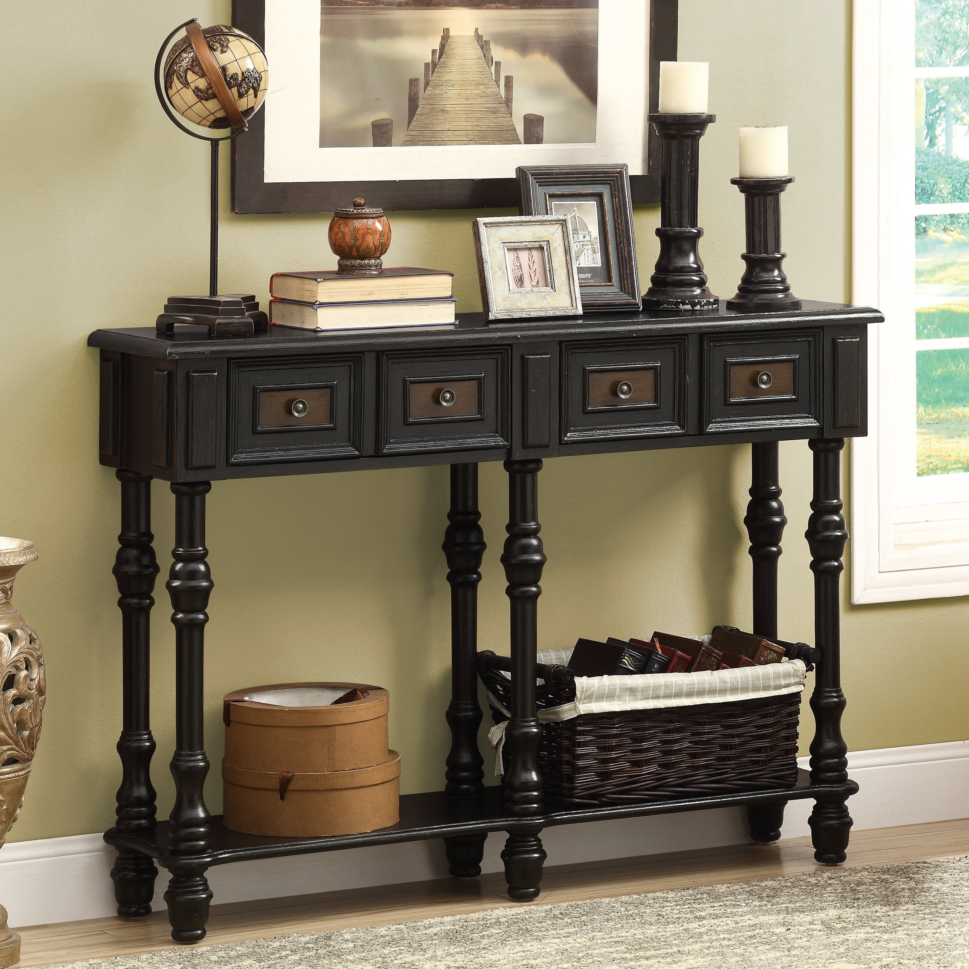 Monarch Specialties Console Table 48 L Antique Black Traditional Style