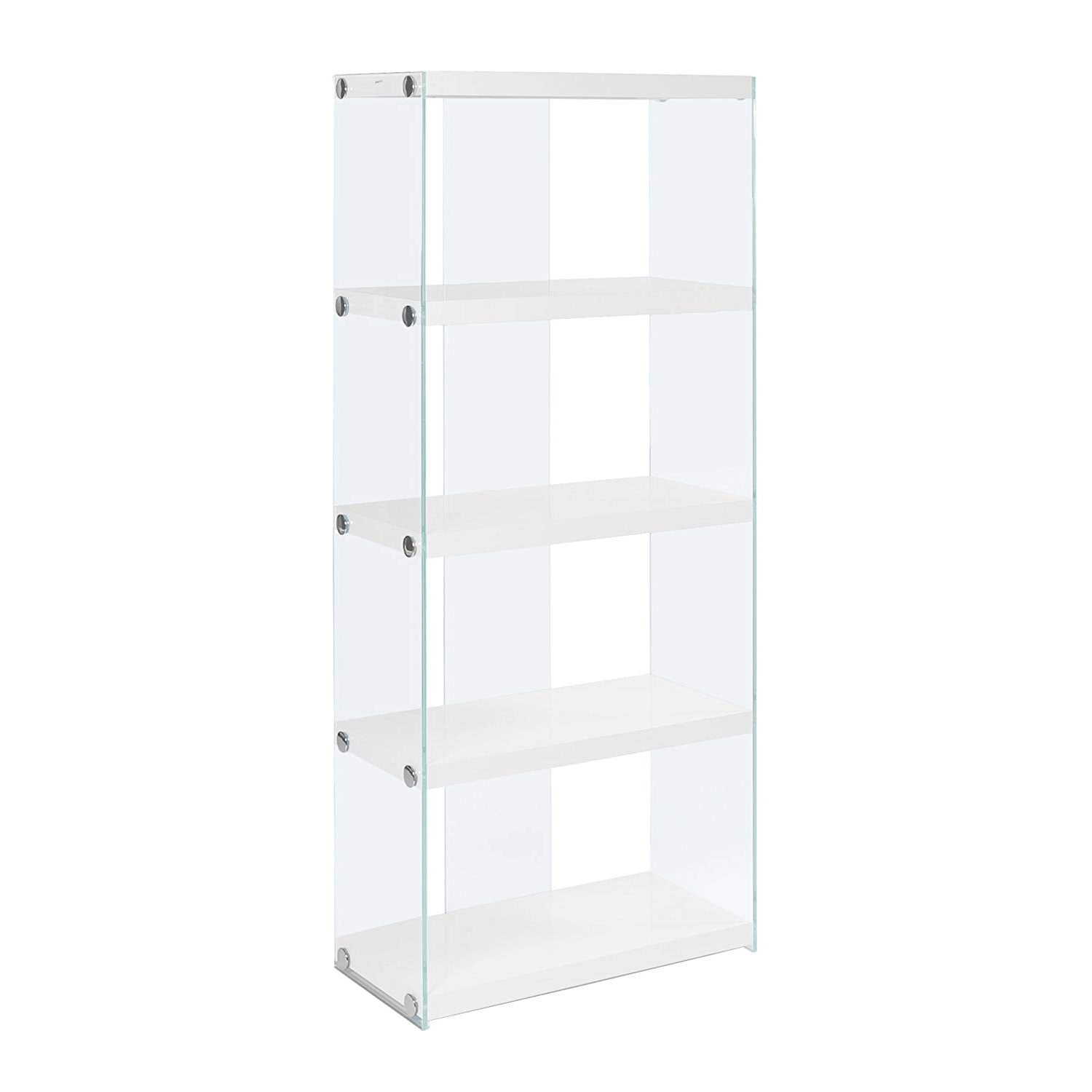 Monarch Specialties Glossy White Decorative Bookshelf with 4 Tempered ...