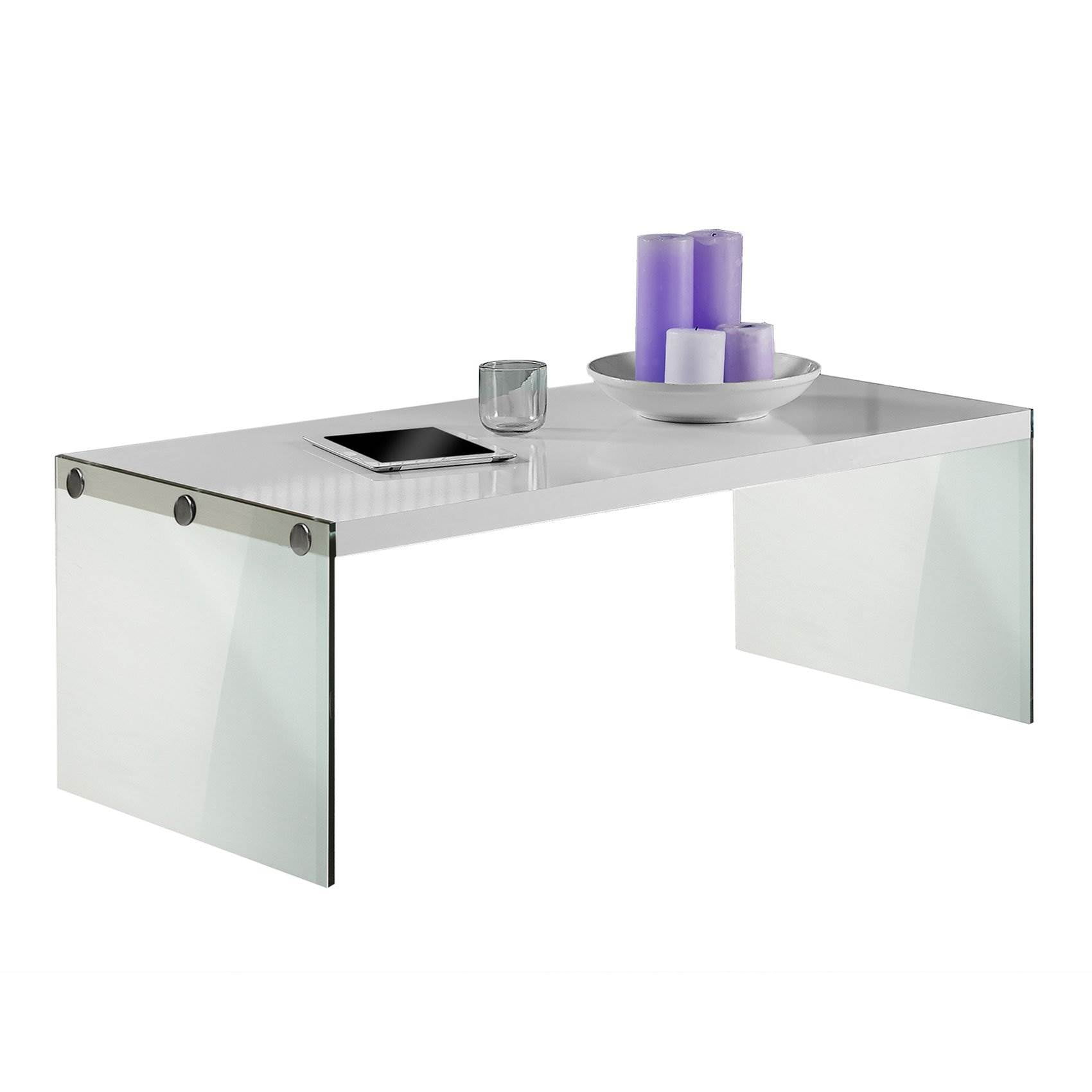Glossy White Rectangular Wood and Glass Coffee Table