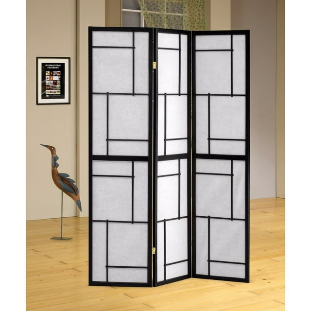 Monarch Specialties Damis 3-Panel Folding Floor Screen Black And White