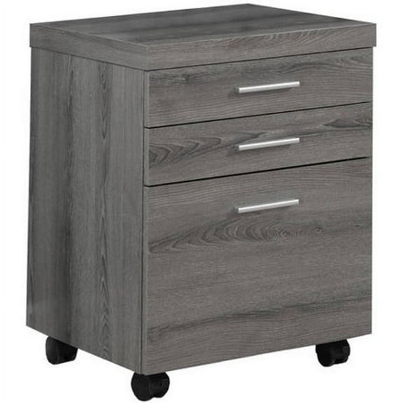 Monarch Specialties Filing Cabinet 3 Drawer, Dark Taupe On Castors