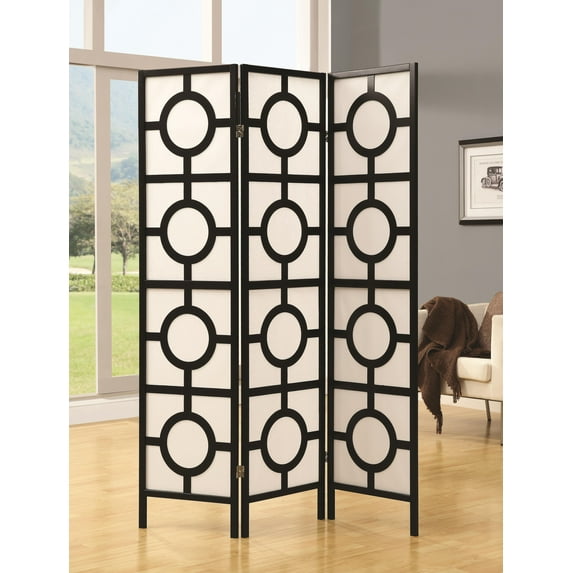 Monarch Specialties Folding Screen - 3 Panel" Circle Design "-Frame:Black