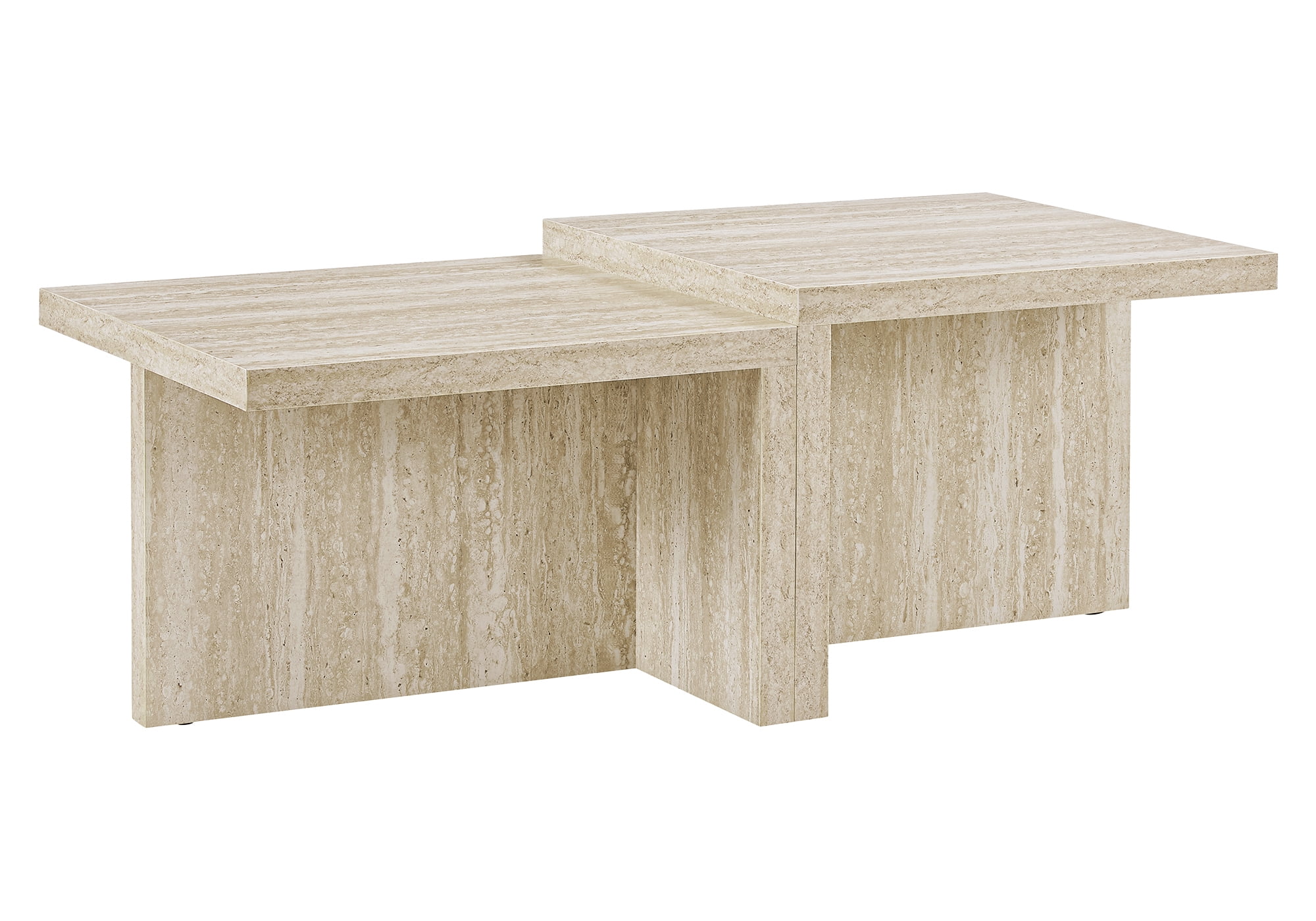 Monarch Specialties - I 2891 Coffee Table, 48"L, Cocktail, 2 Tier, Travertine Stone-Look Laminate