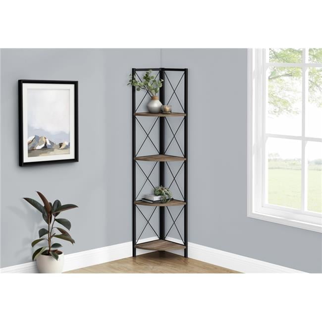 Dark Taupe and Black 4-Tier Corner Etagere Bookcase