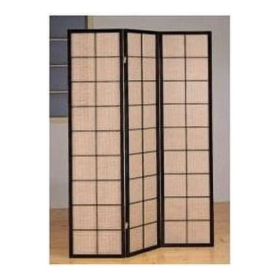 Monarch Specialties Cappuccino 3 Panel Folding Screen With Fabric Inlay