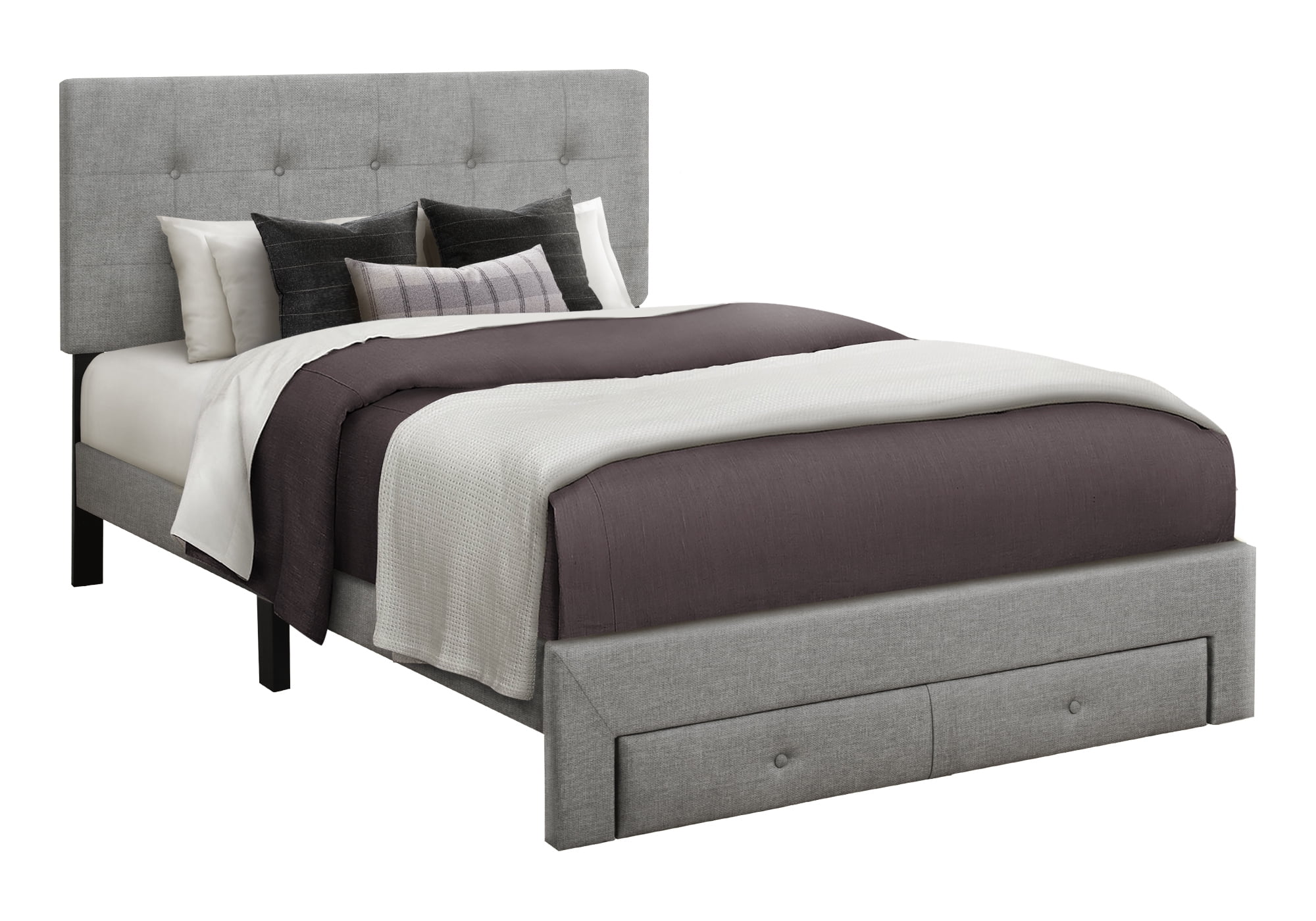 Monarch Specialties - I 5900F Bed, Full Size, Upholstered, Bedroom, Juvenile, Grey Linen Look