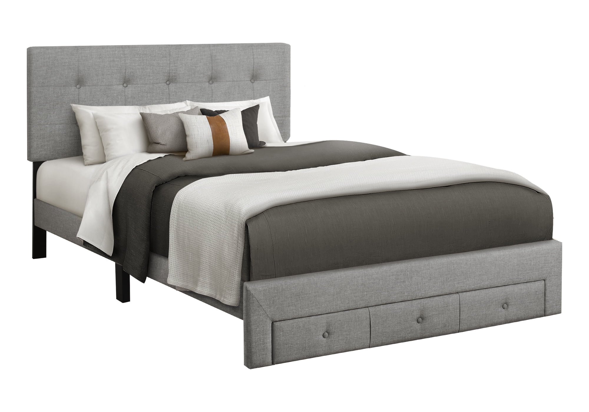 Monarch Specialties - I 5900Q Bed, Queen Size, Upholstered, Frame Only, Bedroom, Grey Linen Look