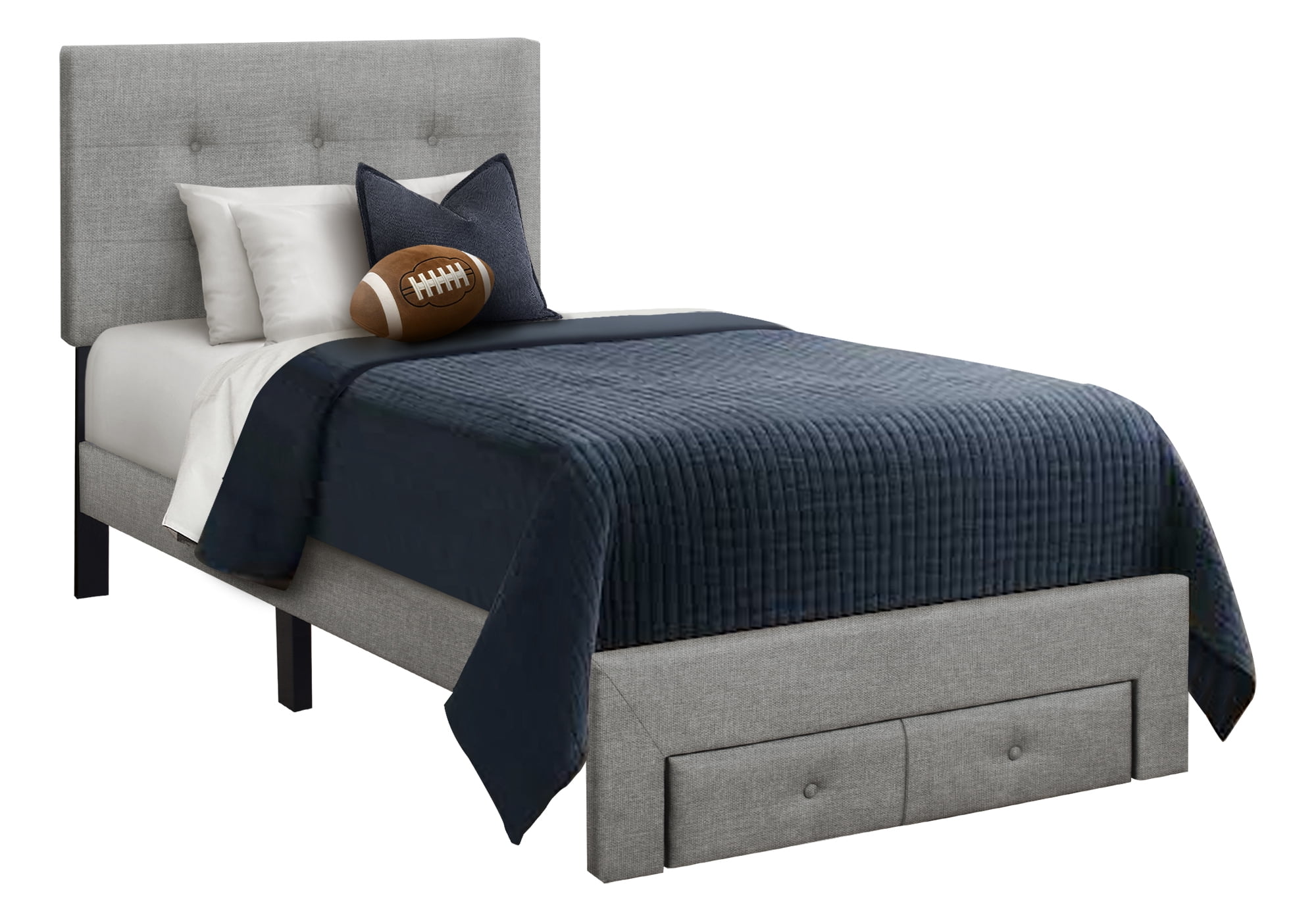 Monarch Specialties - I 5900T Bed, Twin Size, Juvenile, Frame Only, Bedroom, Grey Linen Look